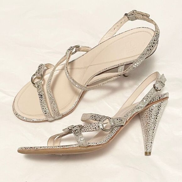 Sissi Rossi Silver Strappy Heeled Sandals Size EU 40 Metallic Cone Adjustable - Picture 1 of 6